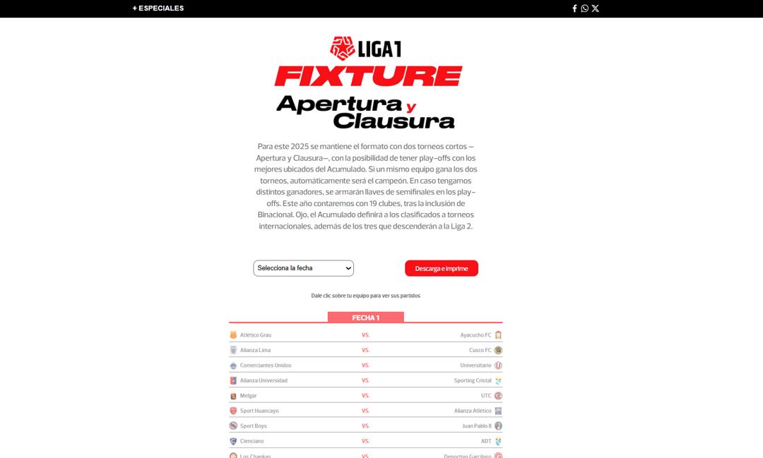 Fixture - Liga 1 Perú 2025